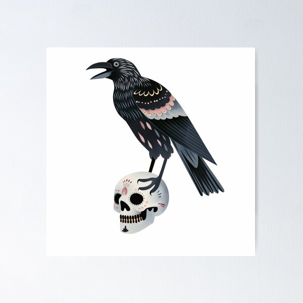Item preview, Scandinavian Folk Art, Raven Standing On a Skull designed and sold by xiao xuans.