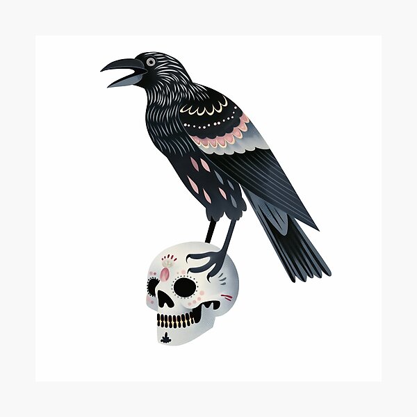 Item preview, Scandinavian Folk Art, Raven Standing On a Skull designed and sold by xiao xuans.