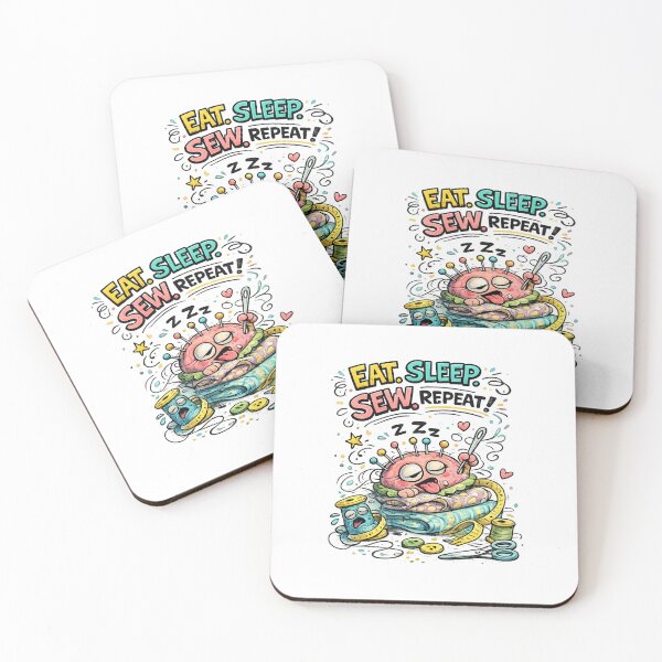 Item preview, Eat. Sleep. Sew. Repeat. | Funny Retro Vintage Sewing Cartoon designed and sold by EverStitchStudio ★★★★★.