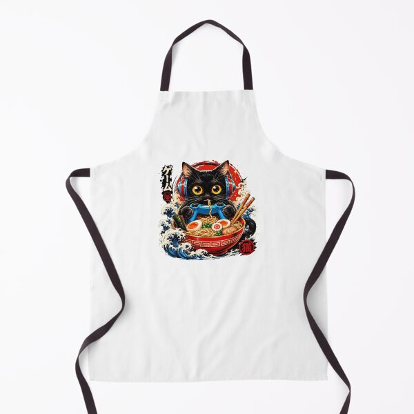 Item preview, Anime Black Cat Gamer Eating Ramen Noodles Ukiyo-e Waves designed and sold by Vermanartist.