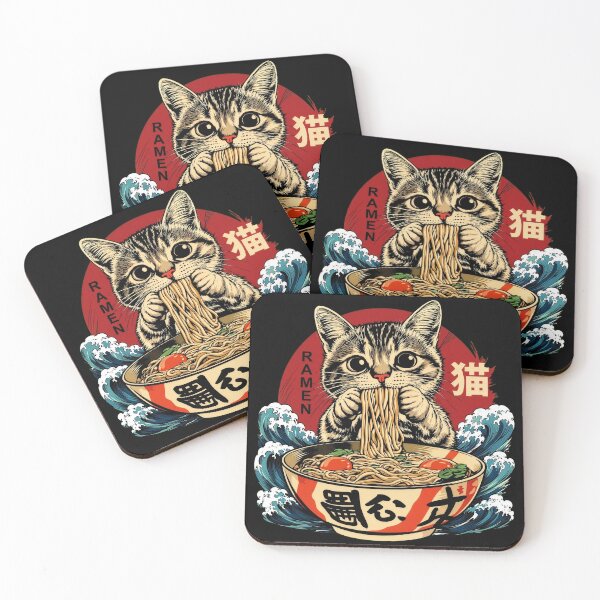 Item preview, Kawaii Cat Eating Japanese Ramen Noodles Vintage Wave designed and sold by Vermanartist.