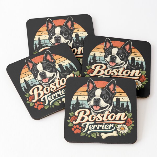 Item preview, Vintage Boston Terrier Sunset Floral Design designed and sold by blankTeeShirt.