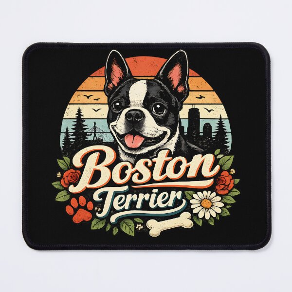 Item preview, Vintage Boston Terrier Sunset Floral Design designed and sold by blankTeeShirt.