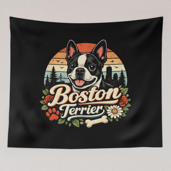 Item preview, Vintage Boston Terrier Sunset Floral Design designed and sold by blankTeeShirt.