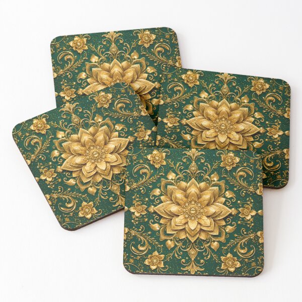 Item preview, Luxury Gold Floral Mandala Wall Art | Emerald Green & Gold Ornate Botanical Decor designed and sold by aminz4.