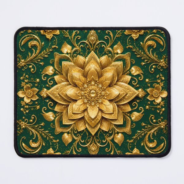 Item preview, Luxury Gold Floral Mandala Wall Art | Emerald Green & Gold Ornate Botanical Decor designed and sold by aminz4.