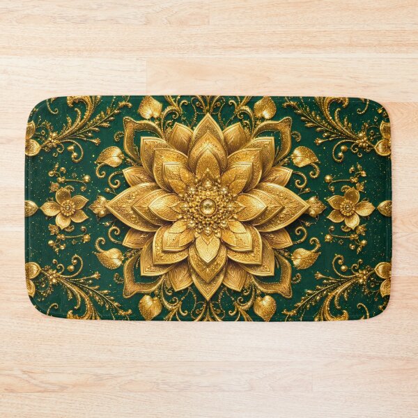 Item preview, Luxury Gold Floral Mandala Wall Art | Emerald Green & Gold Ornate Botanical Decor designed and sold by aminz4.
