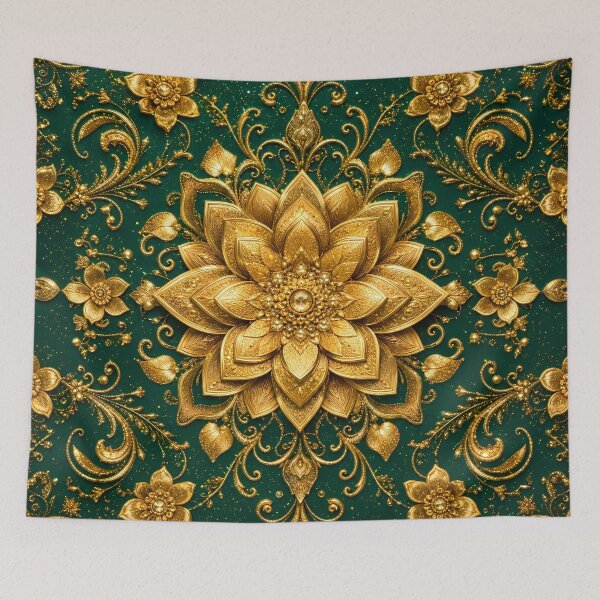 Item preview, Luxury Gold Floral Mandala Wall Art | Emerald Green & Gold Ornate Botanical Decor designed and sold by aminz4.