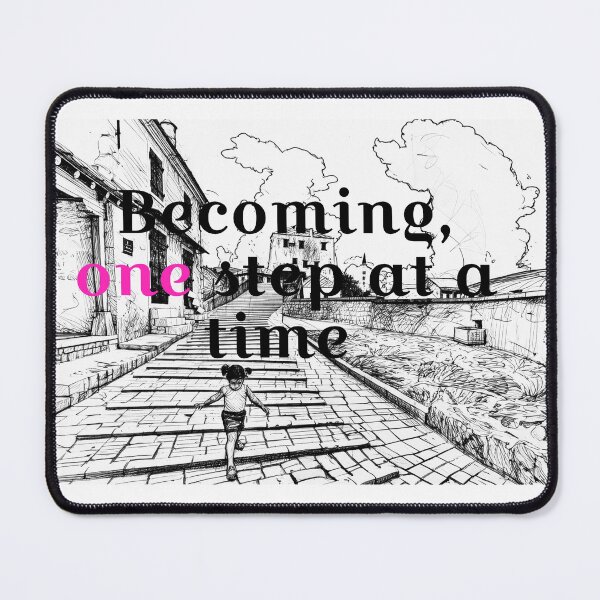 Item preview, Becoming one step at a time ,black and white little girl walking on stairs of a bridge designed and sold by wallartofmio.