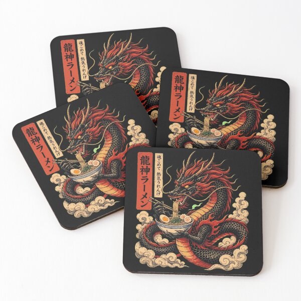 Item preview, Traditional Japanese Red Dragon Eating Ramen Noodles Art designed and sold by Vermanartist.