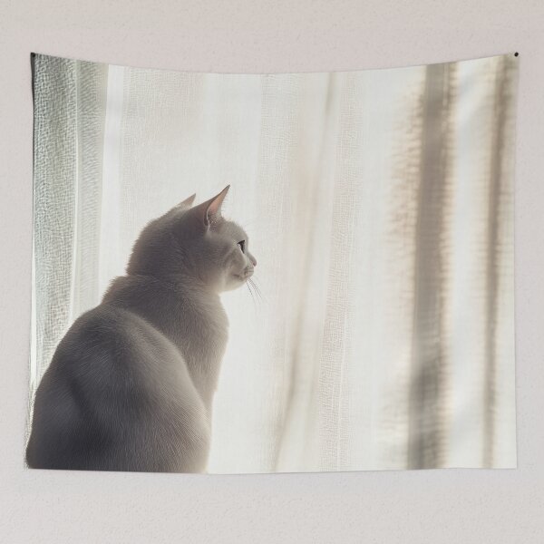 Item preview, Gentle White Cat Gazing Out Window in Soft Morning Light Aesthetic designed and sold by Drissakembili.
