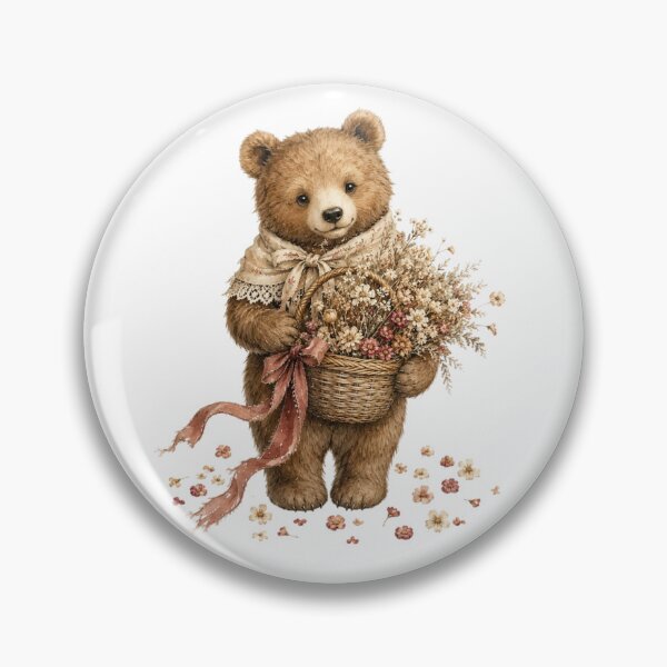 Item preview, Vintage Bear Foraging Flower Basket Cottagecore Aesthetic designed and sold by AQUILAKREO.