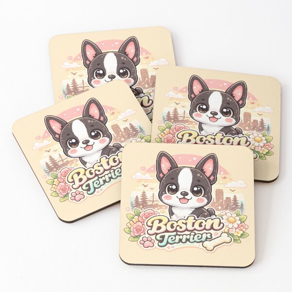 Item preview, Boston Terrier Blossom Sunset – Cute Kawaii Dog Lover Design designed and sold by blankTeeShirt.