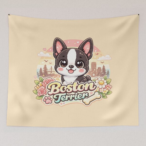Item preview, Boston Terrier Blossom Sunset – Cute Kawaii Dog Lover Design designed and sold by blankTeeShirt.