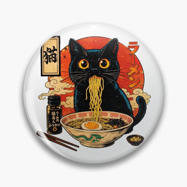Item preview, Funny Black Cat Eating Japanese Ramen Noodle Soup Ukiyo-e Style designed and sold by Vermanartist.
