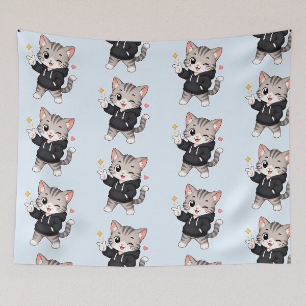 Item preview, Cute Kawaii Tabby Cat Wearing Hoodie designed and sold by Seculinator.