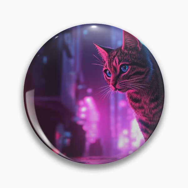 Item preview, Cyberpunk Neon Cat Glowing Pink Purple Futuristic City Vibes designed and sold by Drissakembili.