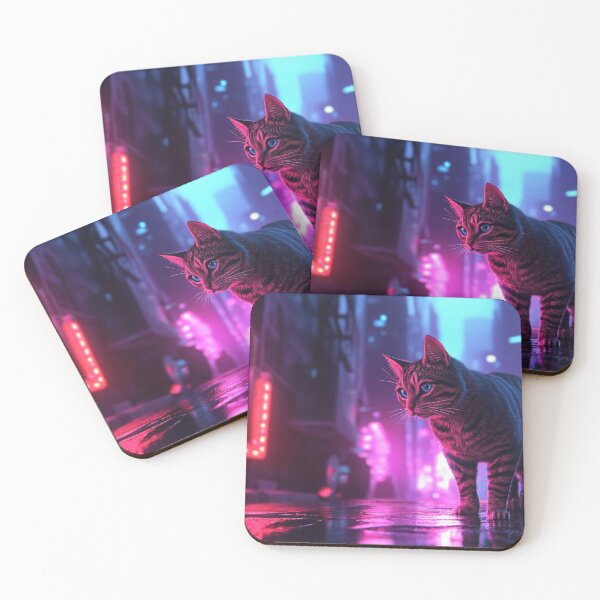 Item preview, Cyberpunk Neon Cat Glowing Pink Purple Futuristic City Vibes designed and sold by Drissakembili.