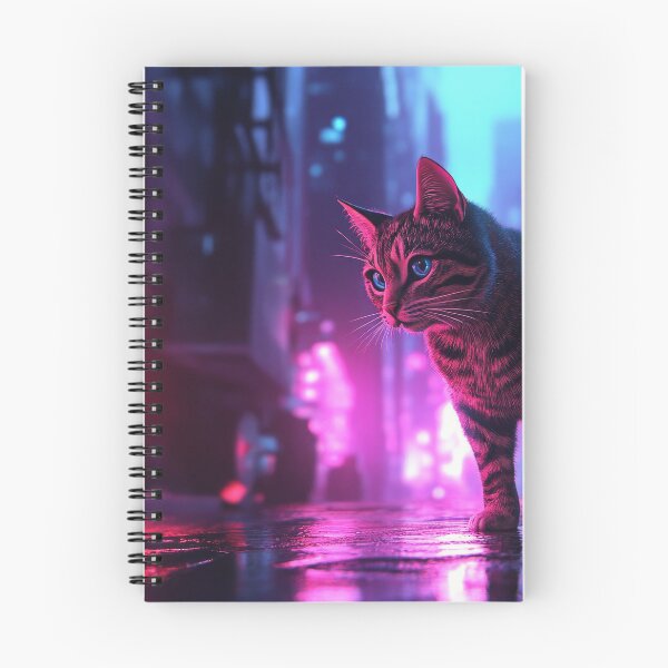 Item preview, Cyberpunk Neon Cat Glowing Pink Purple Futuristic City Vibes designed and sold by Drissakembili.