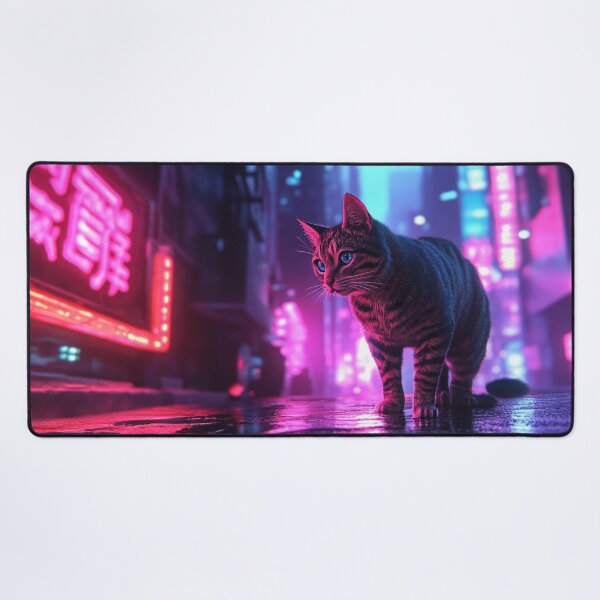 Item preview, Cyberpunk Neon Cat Glowing Pink Purple Futuristic City Vibes designed and sold by Drissakembili.