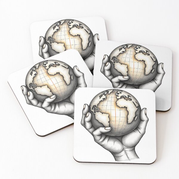 Item preview, Vintage Style Hands Holding Earth Globe Pencil Sketch World Map Design designed and sold by SpatialPost.