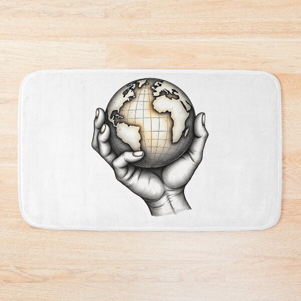 Item preview, Vintage Style Hands Holding Earth Globe Pencil Sketch World Map Design designed and sold by SpatialPost.