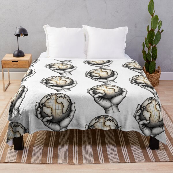 Item preview, Vintage Style Hands Holding Earth Globe Pencil Sketch World Map Design designed and sold by SpatialPost.