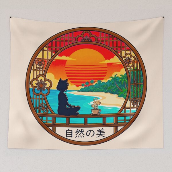 Item preview, Anime  yoga Girl Watching Tropical Island Sunset designed and sold by BLUESKY11a.