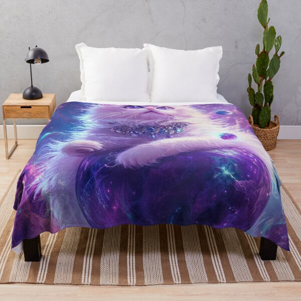 Artikelvorschau, Dreamy Purple Galaxy Cat Among Stars and Planets Celestial Art entworfen und verkauft von Drissakembili.