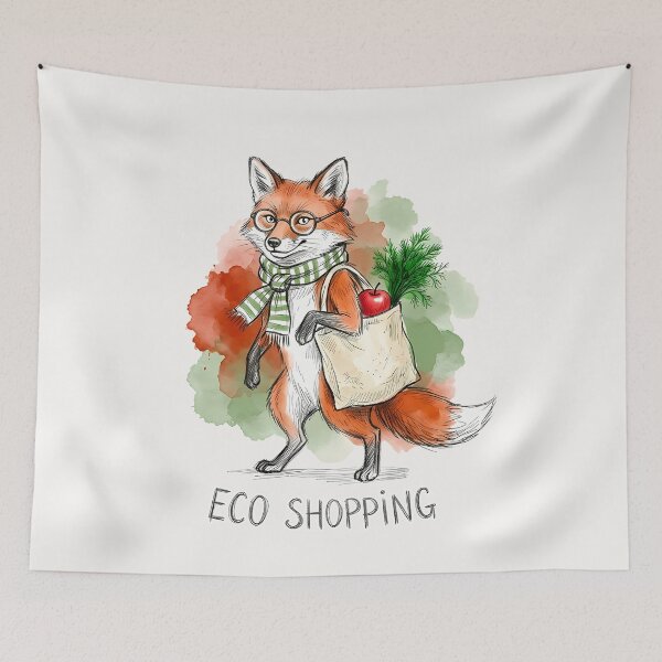 Item preview, Eco Shopping: Cozy Fox Grocery Day Illustration designed and sold by SoulPT.