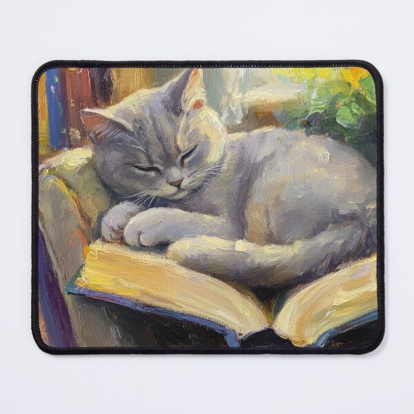 Item preview, Sleepy Gray Cat Napping on Open Book Soft Watercolor Cozy Art designed and sold by Drissakembili.