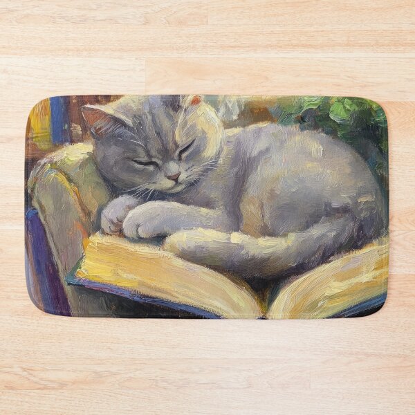 Item preview, Sleepy Gray Cat Napping on Open Book Soft Watercolor Cozy Art designed and sold by Drissakembili.
