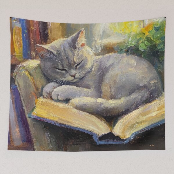 Item preview, Sleepy Gray Cat Napping on Open Book Soft Watercolor Cozy Art designed and sold by Drissakembili.