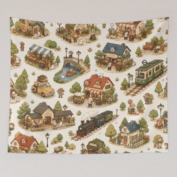 Item preview, Cozy Isometric Town Storybook Pattern designed and sold by 0606PM.