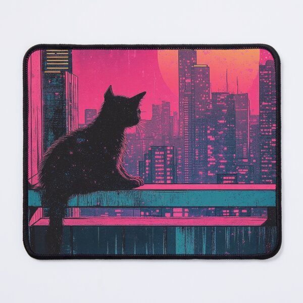 Item preview, Retro Synthwave Cat Silhouette Against Neon Sunset Vaporwave City designed and sold by Drissakembili.