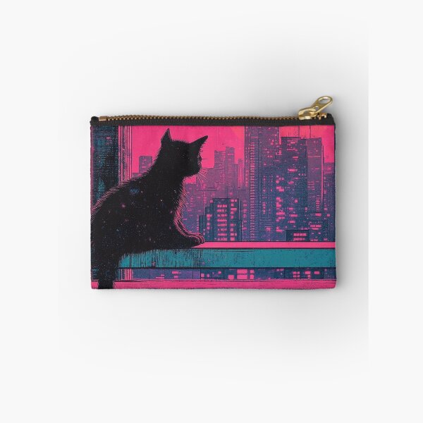 Item preview, Retro Synthwave Cat Silhouette Against Neon Sunset Vaporwave City designed and sold by Drissakembili.