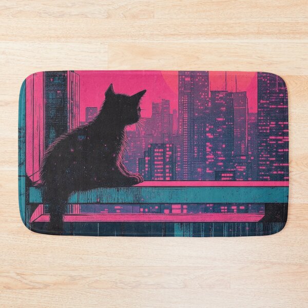 Item preview, Retro Synthwave Cat Silhouette Against Neon Sunset Vaporwave City designed and sold by Drissakembili.