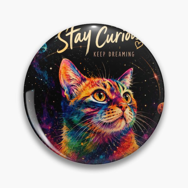 Item preview, Colorful Cosmic Cat Art – Stay Curious Black Cat Galaxy Watercolor Design designed and sold by AbstractAuraArt.
