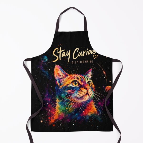Item preview, Colorful Cosmic Cat Art – Stay Curious Black Cat Galaxy Watercolor Design designed and sold by AbstractAuraArt.