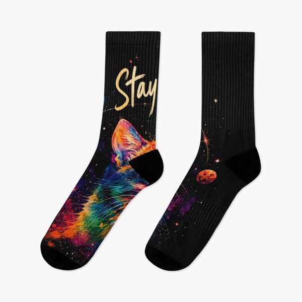 Item preview, Colorful Cosmic Cat Art – Stay Curious Black Cat Galaxy Watercolor Design designed and sold by AbstractAuraArt.