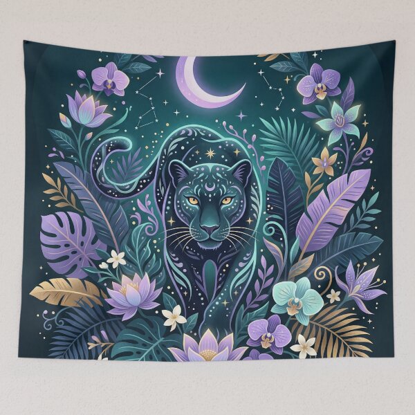 Item preview,  Panther Among Moonlit Flowers designed and sold by ASTRAL ART LAB.