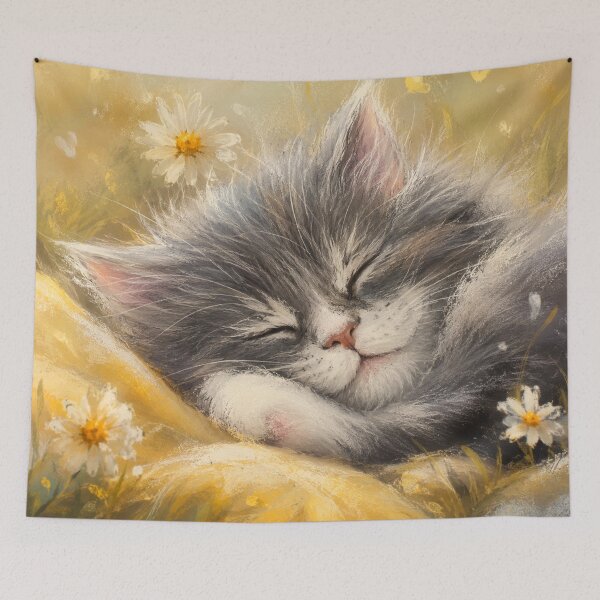 Item preview, Sleeping Kitten Wall Art | Cute Cat Painting for Animal Lovers | Cozy Pet Illustration designed and sold by AbstractAuraArt.