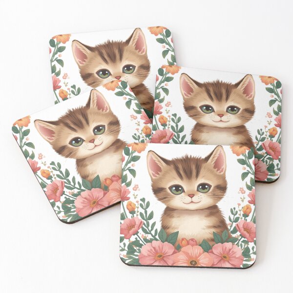 Item preview, Cute Kitten in Floral Garden | Kawaii Cat Botanical Illustration designed and sold by MoodLay.