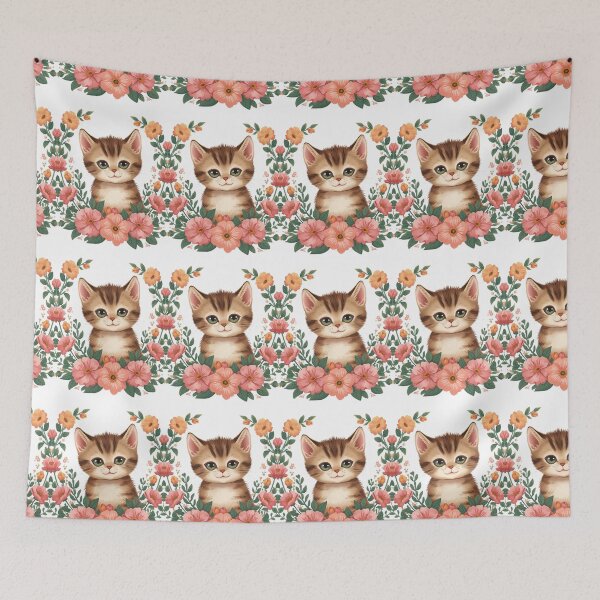 Item preview, Cute Kitten in Floral Garden | Kawaii Cat Botanical Illustration designed and sold by MoodLay.