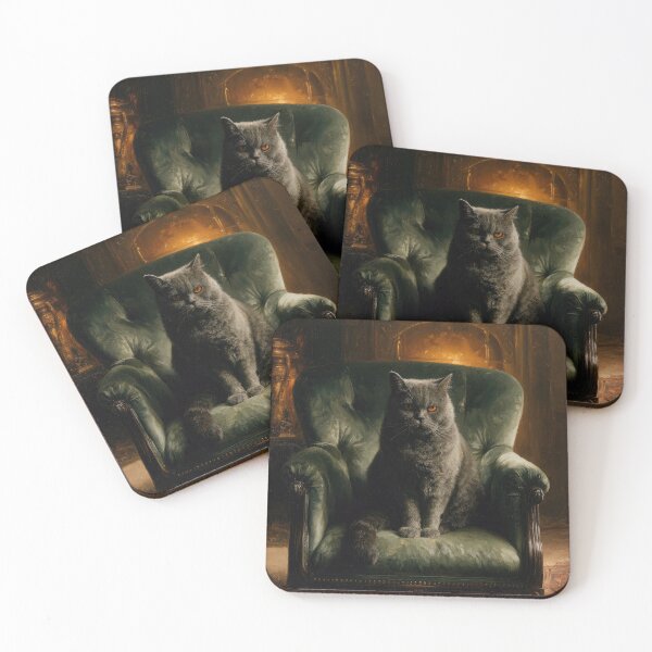 Item preview, Distinguished Gray Cat on Vintage Armchair Dramatic Portrait Art designed and sold by Drissakembili.