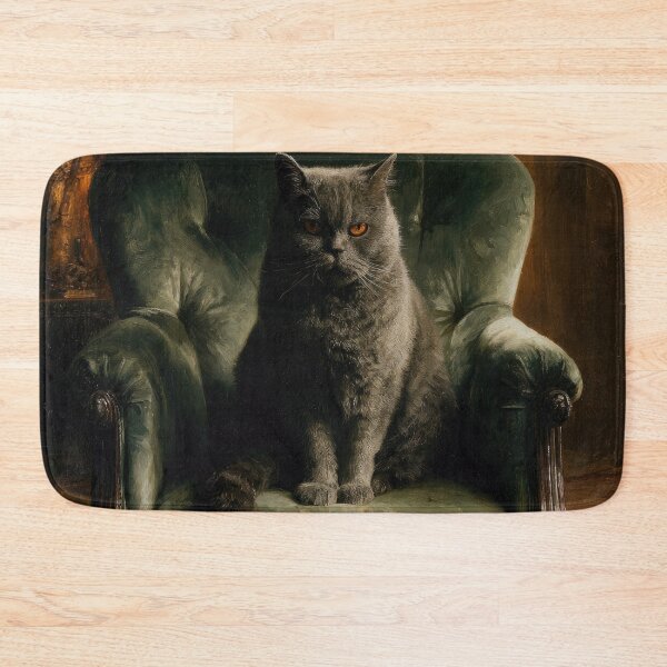 Item preview, Distinguished Gray Cat on Vintage Armchair Dramatic Portrait Art designed and sold by Drissakembili.
