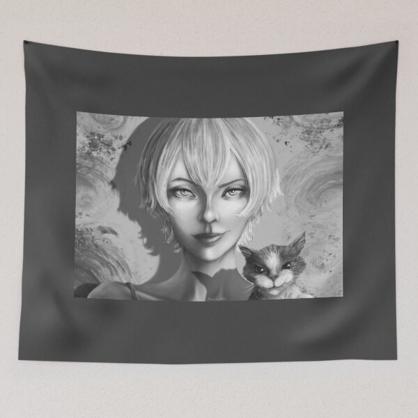Item preview, Beautiful girl smirking with her cat designed and sold by Witseart.