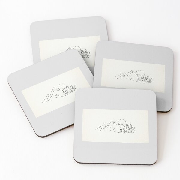 Item preview, Mountain Serenity Line Art – Minimalist Nature Landscape with Pine Forest & Rising Sun designed and sold by FAZ-DESIGNS.