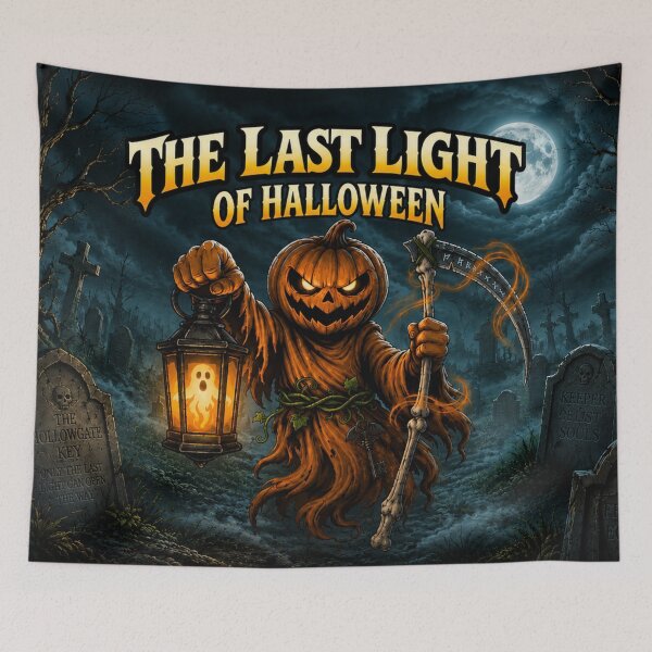 Item preview, The Last Light of Halloween Pumpkin Reaper Gothic Graveyard Art Print designed and sold by Fangtasia77.
