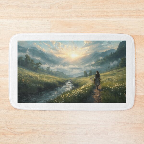 Item preview, Wanderer's Dawn — Medieval Traveler Fantasy Landscape Art designed and sold by middelight-luna.